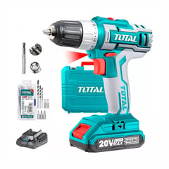 TOTAL TOOLS - TALADRO ATORNILLADOR 3/8'' INALÁMBRICO 20V + 47 ACCESORIOS TOTAL