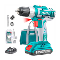 TOTAL TOOLS - TALADRO ATORNILLADOR 3/8'' INALÁMBRICO 20V + 47 ACCESORIOS TOTAL