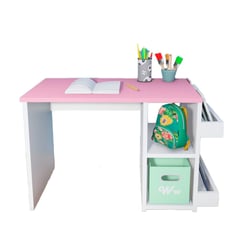 WONDER WOOD MUEBLERIA - Escritorio Montessori para Niños con 2 compartimientos y 2 portacuentos Blanco/Rosado