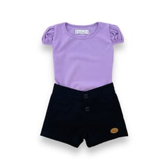 VALU MODA INFANTIL - Short negro y Polo lila para niña.