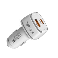 VEX - Cargador Para Auto 8A - 2 Puertos USB+PD con Cable Tipo C - Blanco