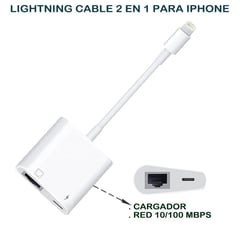 GENERICO - Cable adaptador lightning iphone 2 en 1 - rj45 10/100, cargador