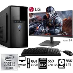 Computadora Pc Core i5-10TH Ram 16GB Disco 1TB SSD 480GB Monitor 24´´ FHD