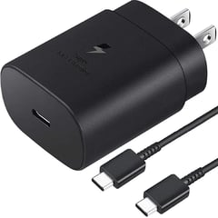 GENERICO - Cargador 25w y Cable C a C Carga Ràpida para Samsung Negro