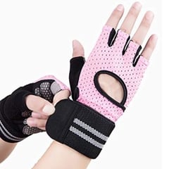 GENERICO - Guantes Deportivos para Pesas gym con Muñequera Talla S Rosado