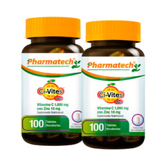 PHARMATECH - Vamina C 1000Mcg / Zinc 10Mg 100 Tabletas Pack X2