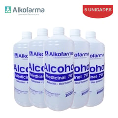 ALKOFARMA - Alcohol líquido medicinal 70° 1 litro ALKOFARMA. Pack 5 unidades