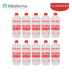 ALKOFARMA - Alcohol líquido puro 96° 1 litro ALKOFARMA. Pack 10 unidades