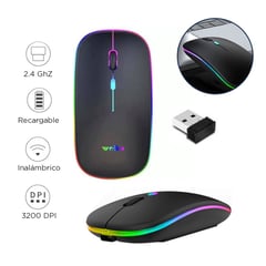 WEIBO - Mouse Inalámbrico 2.4 GHz USB Recargable con Luces Led RGB DPI 3200