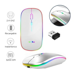 WEIBO - Mouse Inalámbrico 2.4 GHz USB Recargable con Luces Led RGB DPI 3200