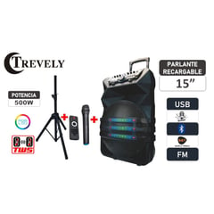 TREVELY - Parlante portátil 15 WT-1521 bluetooh 500W trípode