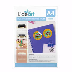 LIDEART - FILM AUTOADHESIVO BLANCO BRILLANTE PARA INKJET A4X20UND