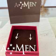 GENERICO - Aretes de plata 925 AMEN forma de cruz para mujer