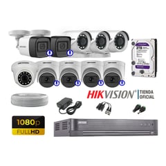 HIKVISION - KIT 10 CÁMARAS SEGURIDAD FULL HD 6 CAMARA CON AUDIO