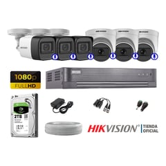 HIKVISION - KIT 6 CÁMARAS SEGURIDAD AUDIO INCORPORADO FULL HD 1080P HDMI