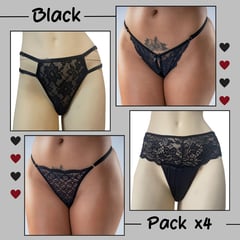 SINTABOO - PACK 4 PANTIES BLACK / ENCAJE COLOMBIANO