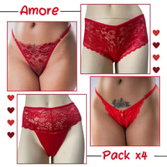 SINTABOO - PACK 4 PANTIES AMORE / ENCAJE COLOMBIANO / ALGODÓN NACIONAL