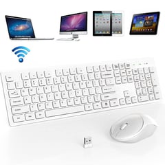 SEISA - Teclado y Mouse Inalámbrico Blanco USB 2.4 GHz para Windows y Macbook