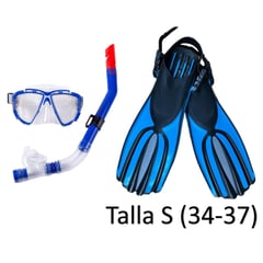 GENERICO - Pack Mascara y Snorkel con Aletas de TPR talla S negro-azul