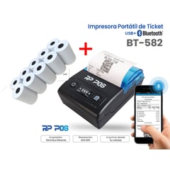 RP POS - Impresora térmica de ticket 58mm portable BLUETOOTH - 10 ROLLOS