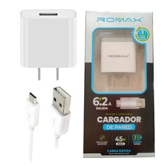 GENERICO - Cargador de Pared con Cable Tipo C Romax Carga Rapida 6A Blanco