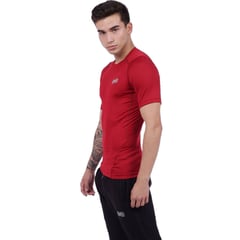 M MUSCLE MUSEUM - Polo Deportivo de Compresión Manga Corta Color Rojo para Hombres