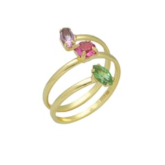 VICTORIA CRUZ - Anillo de plata cristales bañado en oro