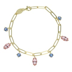 VICTORIA CRUZ - Pulsera de plata con cristales rosa bañada en oro