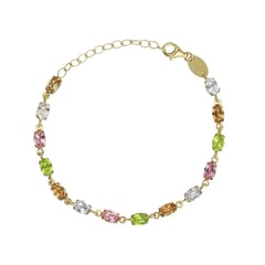 VICTORIA CRUZ - Pulsera de plata con cristales multicolor bañada en oro