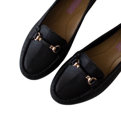 CORELLI - Zapato Chato Mocasin Plataforma Mujer Sara 2 Cuero negro