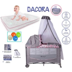 EBABY - Cuna Corral Dacora Rosa y Colchón rosa con Pelotas