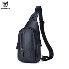 BULLCAPTAIN - - Mochila Cruzada de Cuero Mate XB-126-BK Negro