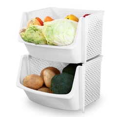 SASHIJA - Caja Organizador Cesta Apilable Verdulero Frutero U80 Blanco X2