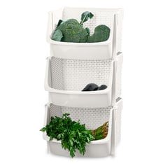 SASHIJA - Caja Organizador Cesta Apilable Verdulero Frutero U80 Blanco X3