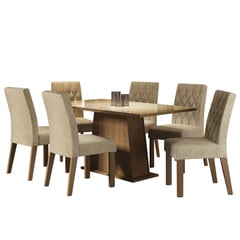 MADESA - Juego de Comedor Stefani con 6 Sillas Tablero de Madera y Cristal