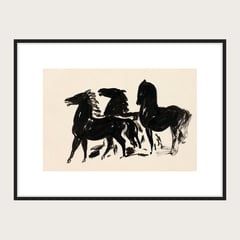 VARIOS - Cuadro Decorativo HORSES Vintage Marco Negro 30cm X 40cm