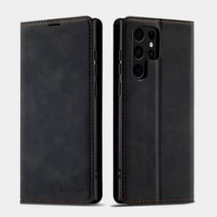 GENERICO - Funda de Cuero PU Para Samsung Galaxy S22 Ultra tapa magnética Negro