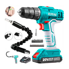 TOTAL TOOLS - Taladro Atornillador inalámbrico Total 20V + Batería + 21 accesorios