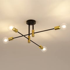 HOME NEAT - Lámpara de techo 4 focos de varas metálicas - Negro y Dorado