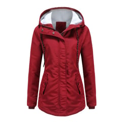 BLWOENS - Abrigo con capucha de Algodón Artificial para mujer-Rojo