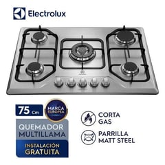 ELECTROLUX - Encimera Empotrable a Gas 5 Quemadores Triple Llama GT75X–ETGZ30T0EPUI