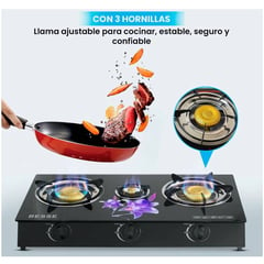 GENERICO - Cocina de Mesa a Gas de 3 Hornillas Vitrocerámico