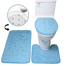 ELMEJORPRECIO - Set De 3 Alfombras Para Baño Antideslizante Absorbente Celeste