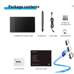 HUION - Tableta Gráfica Digital 420 + CABLE LED AZUL