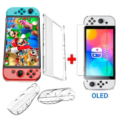 VARIOS - Pack Case para Nintendo Switch OLED Mica de Vidrio Rígido Transparen