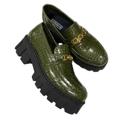 LE NOIR - Mocasines Mujer JENNY Cuero Vegano Verde