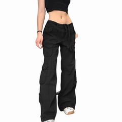 GENERICO - Pantalones cargo elásticos de cintura alta para mujer - Negro