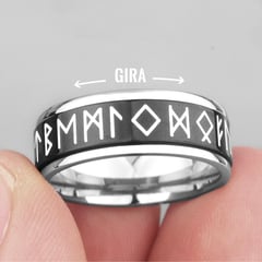 WATTACA - Anillo Giratorio Runas Vikingas para hombre Acero Quirúrgico