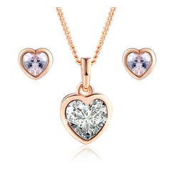 LA TIENDA 88 JOYAS Y ACCESORIOS - La Tienda 88 - Set Collar y Aretes Mujer Corazón Amor - Rosa