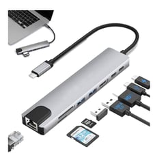 Adaptador USB tipo C a 8 en 1 HDMI 4K Thunderbolt 3 PD SD TF RJ45 hub